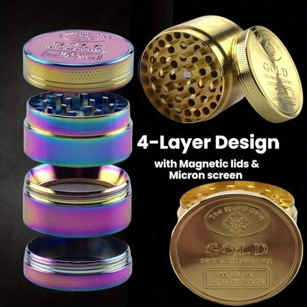 1.6/2 Inch Colorful Gold Letter Herb Grinder Spice Mill Mortar Pestle Salt Crusher Tobacco Bud Vanilla 4 Sections Zinc Alloy Portable Smoking Accessories Cigarette Tool Gift