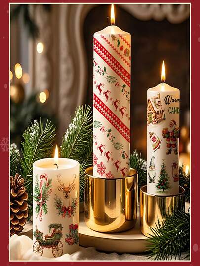 9pcs/1pc Party Decorative Stickers, Candlelight Dinner, Christmas Candle Tattoos, Christmas Party Holiday Gathering Decorative Candle Window Stickers, Suitable For Temporary Tattoos, Doors, Windows, Glass, Gift Wrapping