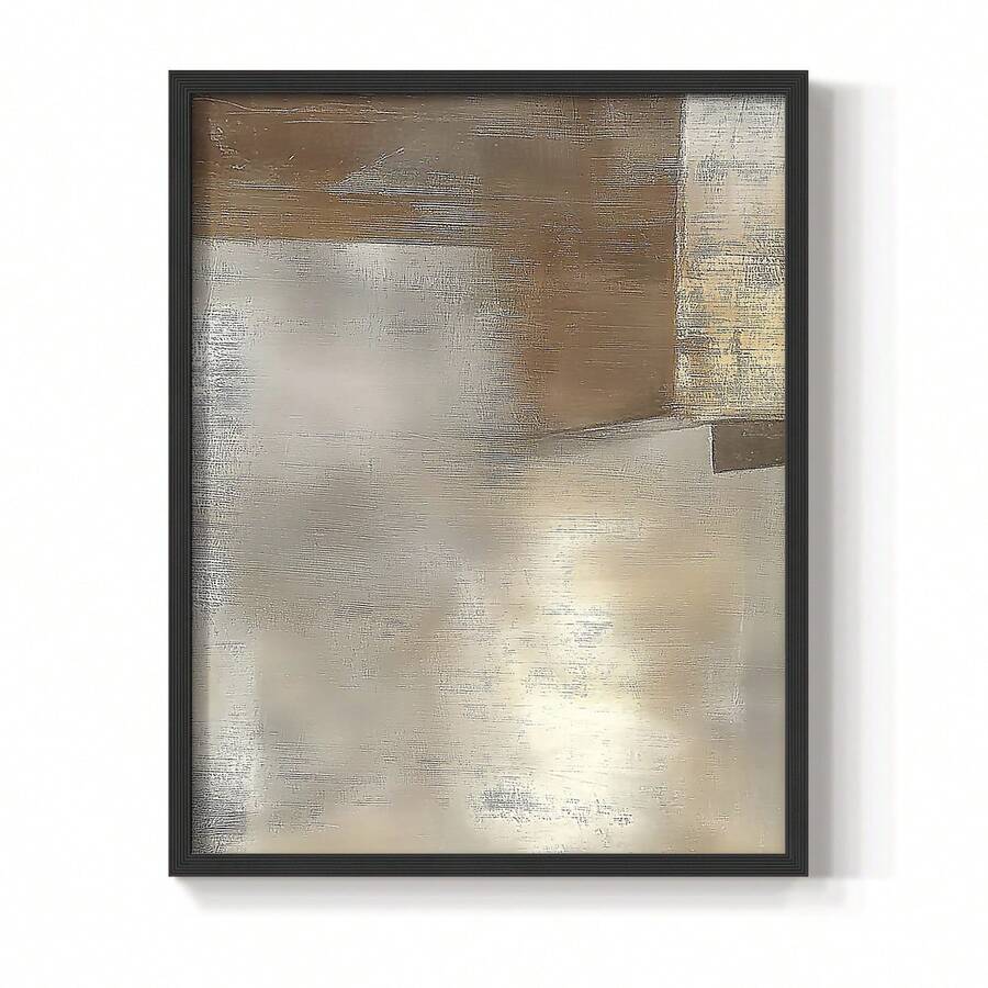 1pc Restickable Framed Modern Rustic Abstract Art Print, Wood Frame, Soft Geometric Shapes, Textured Brushwork, Contemporary Neutral Tones, Statement Wall Art Home Decor, Wall Art For Living Room, Entryway, Bedroom Art, Made In USA, Ready To Hang Art Prints - Black - View 1
