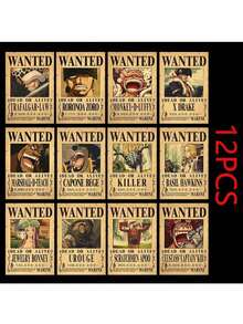 ONE PIECE Zestaw 5-20 sztuk plakatów One Piece Bounty Wanted z papieru pakowego, Anime Gear 5, Luffy, Bóg Słońca, Nika, dekoracja ścienna do salonu w stylu vintage