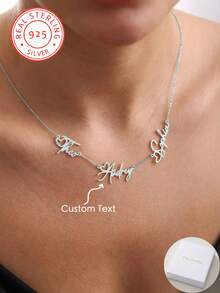 A Piece Of 925 Silver Custom Personalized Heart Model English Name Pendant Necklace, Women's Jewelry, Daily Vacation Banquets, Parties And Other Occasions To Wear, Unique Design, Personalized, Fashionable And Exquisite, Is The Perfect Gift For Your Friends, Partners And Family On Christmas, Thanksgiving, Valentine's Day, Birthdays And Anniversaries