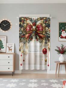 1pc Christmas Ball & Element Pattern Premium Decorative Curtain Rod Pocket Sheer Curtain, All Season Use For Outdoor, Gazebo, Bedroom, Kitchen, Office, Study, Living Room - Semi-Sheer (100g Fabric Weight) Home Decor Christmas Decorations Room Decor Christmas Decorations Home