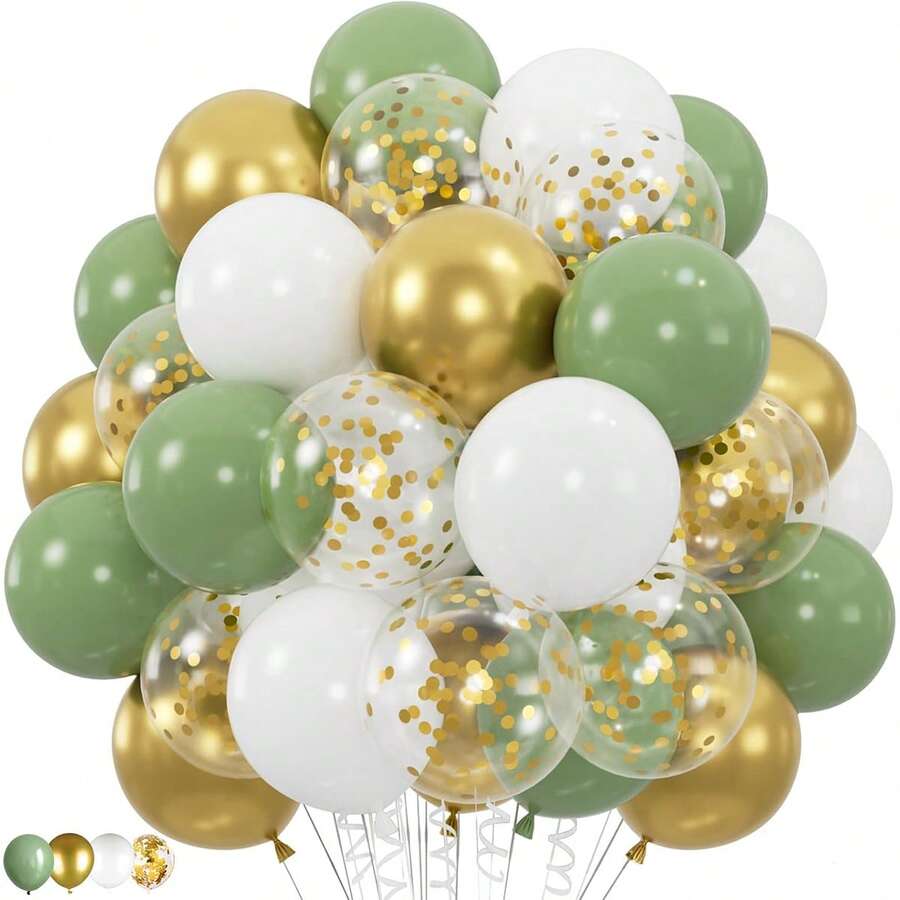 20/40pcs White, Green & Gold Balloon Set, 10inch Latex Balloons Perfect For Weddings, Birthdays, Anniversaries, Graduations & More - Multipurpose Indoor Celebration Decor, Birthday Balloons - Multicolor - View 1