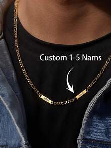 Minimalist Custom Name Necklace For Women,Multiple Bar Charms Necklace With Paperclip Chain,Personalized Engraving 1-5 Names Necklaces,Personalized Jewelry Customized Engraved Multiple Names Pendant Necklaces,Birthday Gift Valentine's Day Gifts, Family Gifts,Halloween, Christmas Gifts - Gold 2 - View 2