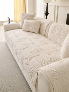 1pc Thick Plush Sofa Cushion Cover, All Season Universal Sofa Seat Protector, Modern Minimalist Anti-Slip Sofa Slipcover, Dust-Proof And Washable, Soft Beige Color, Pet-Friendly, Fits L-Shaped And 1/2/3/4 Seater Sofas For Bedroom, Office, Living Room - Beige - View 5