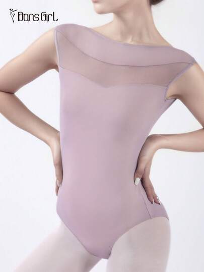  DonsGirl 女式连体高弹力芭蕾舞服，网眼拼接设计，瑜伽滑冰运动服，体操舞蹈表演服装