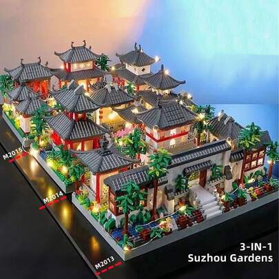 3 合 1 古风 3D 拼图组装小零件积木，创意有趣苏州园林/圆明园/黄鹤楼高难度龙年新建筑益智玩具，非常适合家庭/办公桌装饰和节日礼物。随附包房装饰