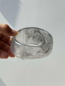 1pc Vintage New Transparent Gray-Black Resin Bracelet, Asymmetrical Thick Elastic Patchwork Bracelet, Fashionable High-End Jewelry For Women - Multicolor - View 8