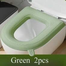 2-Pack High Foam Waterproof Toilet Seat Covers - No Need To Rinse, Washable Soft Green Plastic Toilet Seat Covers, Cute Winter Design, Hygienic Bathroom Essentials