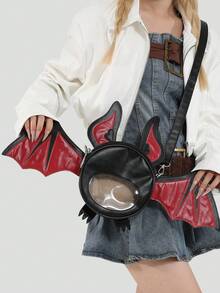 1 Pc New Fashionable And Fun Halloween Themed Devil Bat Shaped PU Leather Crossbody Bag With Wings And Foldable Design For Women For Outdoor&Halloween Themed Party&Halloween Costume Matching&Gift For Friends, Perfectly Matching With Halloween Costumes Women