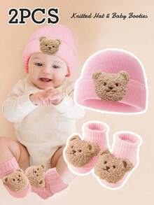2 Pcs Baby Bear Knit Hat And Socks Set, Soft And Warm For Boys And Girls Fall And Winter Everyday Use - Multicolor - View 12