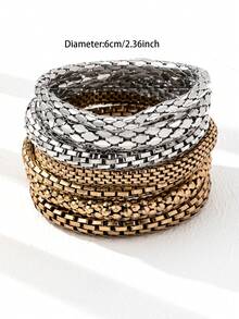 4 Pcs Oversized Chunky Resin Cuff Bangles Set, Minimalist Stackable Golden Color Metal Wheels Bracelets Set, Women Fashionable Jewelry Set For Daily Wear, Dating, Party