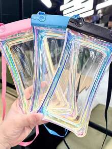 Transparent, Rainbow Laser Phone Pouch, Waterproof Phone Bag, Inflatable Transparent Swimming Phone Protector Bag With Lanyard - Transparent, Touch Screen Compatible, Lightweight Plastic, Touchable For Swimming, Suitable For Beach And Pool Use, Prevent Loss Or Water Damage, Beach Bag, Swimming, Beach Essential