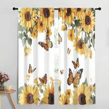2pcs, Polyester Material, High-Definition Digital Print Sunflower And Butterfly Pattern, Filter Curtain, Suitable For Bedroom, Living Room, Office And Home Decoration, Pole Pocket Design,Curtains 84inch Long