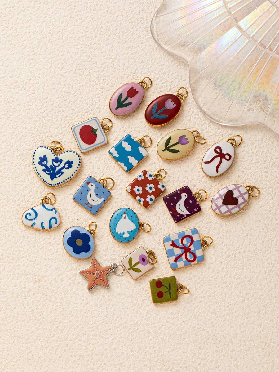 1 pièce Pendentif de style peint de forme ovale, les motifs incluent des fleurs, des nœuds, des fleurs de cerisier, des nuages, des cygnes, des oiseaux, etc. Matériau en acier inoxydable, plaqué or 18 carats, peut être fait maison en collier, bracelet, boucles d'oreilles, chaîne de sac, porte-clés, etc. Convient pour les bijoux, les perles décoratives, les accessoires de bijoux pour femmes, les fournitures DIY, les pièces de porte-clés, les pièces en acier inoxydable, le pendentif en acier inoxydable - couleur - Voir 1