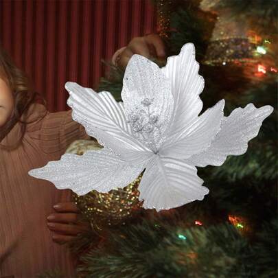 Christmas Poinsettia Flowers With Faux Picks Shiny Poinsettias Decorative Artificial Flower Ornaments For Home