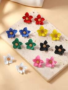 1 对彩色多巴胺主题粉色花朵形吊坠耳环，送给女性的礼物