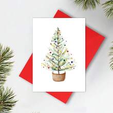 Tarjetas de Navidad divertidas, Tarjetas de árbol de Navidad en acuarela, Tarjetas de árbol perenne, Tarjetas de agradecimiento de invierno, Tarjetas de felicitación, Tarjetas de cumpleaños, Tarjetas de aniversario, Tarjetas de , Tarjetas de felicitación de Navidad - Multicolor - Ver 12