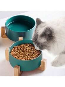 陶瓷狗碗带木架，重型防溢宠物食品和水碗套装，防滑稳定底座，慢速喂食器，易于清洁