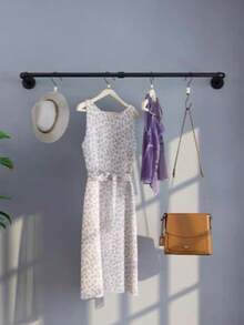 1件装36英寸工业管道壁挂式服装架，重型黑色悬挂式衣杆，适用于卧室、玄关、洗衣晾晒、零售服装展示