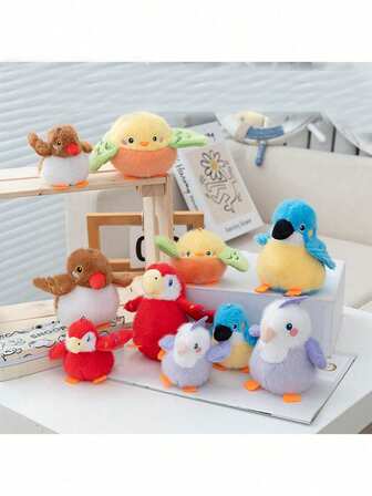 1 件 12 厘米/4.72 英寸可爱小鸟毛绒玩偶钥匙扣 - 逼真的毛绒鸟和鸟巢、鹦鹉、麻雀、喜鹊、小鸡、可爱的毛绒动物玩具，配有钥匙圈、包饰和钱包装饰