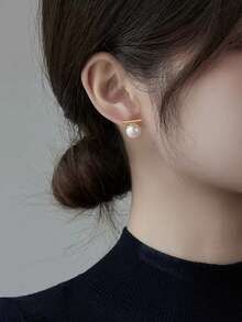 Tkool 2pcs Women's Minimalist T-Shaped Pearl Stud Earrings, Daily Accessory Gift - Multicolor - View 8