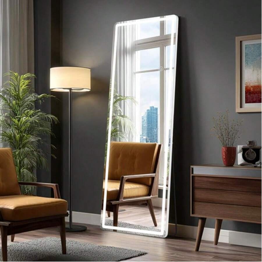 Sweetcrispy 21"*64" Full Length Mirror With Light, LED Floor Full Body Mirror With 3 Color Lighting - 白色 - 查看 1