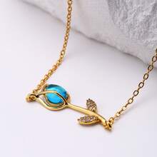 1件优雅甜美浪漫月光石锆石郁金香花朵吊坠项链，不锈钢链时尚首饰，送给朋友或爱人的礼物 - 鬱金香項鍊 - 查看 8