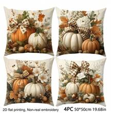 MEMNUN 4pcs Vintage Pumpkin, Floral, Leaf, Bow Print Polyester Decorative Throw Pillow Covers [No Pillow Insert], 17.7*17.7in(45*45cm)/19.69*19.69in(50*50cm)/15.75*15.75in(40*40cm), [Single-Sided Printing] Autumn Harvest Daily Decor Cushion Covers For Sofa, Bed, Living Room, Bedroom, Car, Office, Hotel, All Season, Perfect Gift For Family And Friends - Multicolor - View 14
