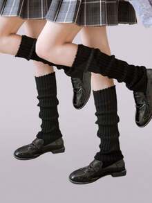 1 Pair Women's Loose Comfortable Knitted Elephant Pattern Over-The-Knee Leg Warmers, Collegiate Style, Long Length For Daily Outfit Matching, Warm And Cozy |Women's Leg Warmers – Ribbed Knit Boot Cuffs For Fall Winter, Dance, Yoga & 80s Party, Cozy - Black - View 11