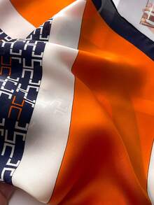 1pc Women's Faux Silk Printed 70cm Square Scarf, Fashion Minimalist Bandana Style Neckerchief, Suitable For Business Meetings, Casual Travel, Festivals And Parties