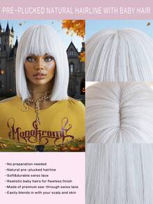 Halloween 10 Inch Bob Wigs For Women Short Straight White Wigs With Bangs Heat Resistant Synthetic Wigs For Party Costume Daily Wear Music Festival Wigs Sexy Wigs For Sexy Women Vacation Travel Family Party Everyday Wear Halloween Gifts - trắng - Xem 2