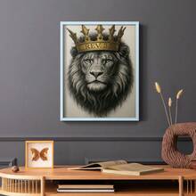 1pc Restickable Framed Lion Of Judah Art Print, Wood Frame, Biblical Inspired Regal Animal Wall Decor With Gold Crown & Scripture Accent, Spiritual Artwork For Living Room, Office, Or Prayer Room, Made In USA, Ready To Hang Art Prints - 藍色 - 查看 9