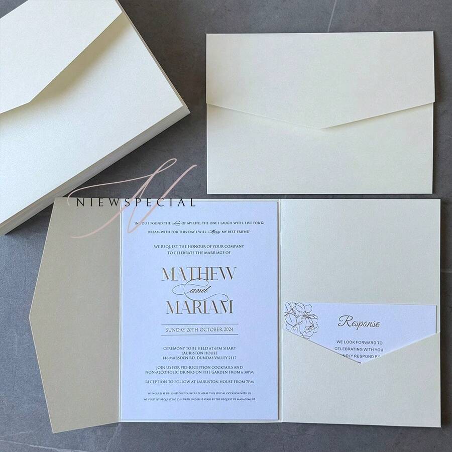 NIEWSPECIAL 25pcs Tri-Fold Pocket Wedding Invitation Cards With Envelopes, Simple Invitation Cards For Engagement, Christening, DIY Invitations, 5*7 Inch Invitations, Pocket Invitations, Customized Invitations, Christmas Cards