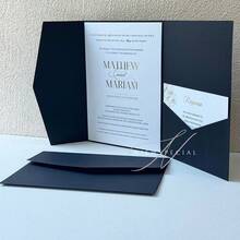 25pcs Tri-Fold Pocket Wedding Invitation Cards With Envelopes, Simple Invitation Cards For Engagement, Quinceanera, Christening, DIY Invitations, 5*7 Inch Invitations, Pocket Invitations, Customized Invitations, Christmas Cards - Black - View 5