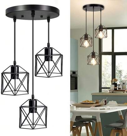3-Light Pendant Lighting, Farmhouse Hanging Light Fixture For Kitchen Island & Dining Room, Industrial Vintage Ceiling Lamp With E26 Base, (No Light Bulb)