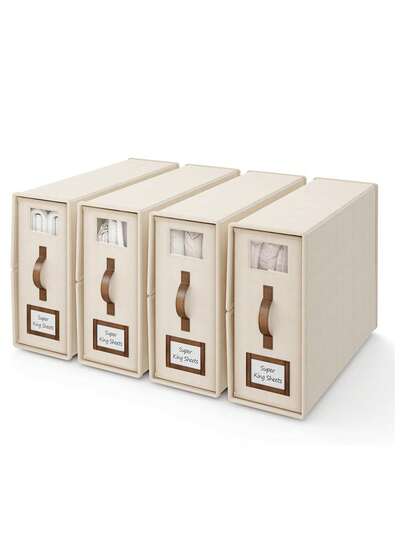 1 Bộ Giá Để Đồ Dùng Giường Ngủ Gấp Gọn Có Tay Cầm Bằng Da, Hộp Sắp Xếp Đồ Dùng Giường Ngủ, Hộp Đựng Ga Trải Giường Gấp Gọn và Hộp Đựng Gối