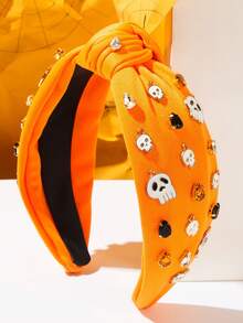 1 pezzo Nuovo accessorio per capelli da donna per Ognissanti, fascia larga in tessuto con fantasma bianco e teschio, copricapo a forma di zucca, accessorio per capelli per feste e vacanze, fascia per capelli