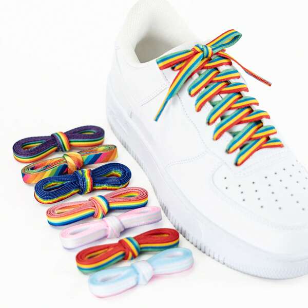 1 Pair 8mm Wide Striped Shoelaces, Colorful Gradient Laces Suitable For Sports, Casual And Versatile Wear