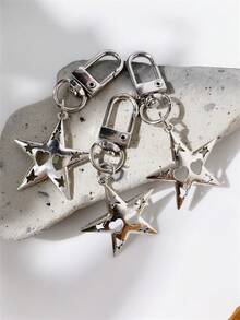 Silver 4-Pointed Star Keychain, Minimalist Personalized Phone Bag Charm, Car Key Chain Accessory