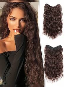 1PC V-Shaped Clip-In Hair Extensions For Women Multi-Color 22-Inch Length Natural Wave Synthetic Heat-Resistant Fiber Wig Suitable For Everyday Wear