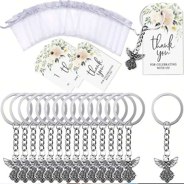 60/36/18/3 szt. Brelok do kluczy z Aniołem Stróżem, z workiem z piaskiem i kartką, odpowiedni na wesele, urodziny, chrzest, komunię, prezent na Święto Dziękczynienia i do rozdawania pamiątek