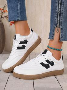 Women's Casual Lace-Up Flat Athletic Sneakers For Daily Wear And Leisure