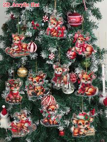 10Pcs Christmas Elk Acrylic Pendant, Merry Christmas Hanging Ornament Christmas Tree Decoration Pendant, Xmas Decor, Christmas Decorations For Home, Christmas Party Favors, Xmas Party Supplies, Wall Decor, Door Decor, Room Decor, Window Decor, Winter Decorations, Ideal Christmas Gifts, New Year Party Decor