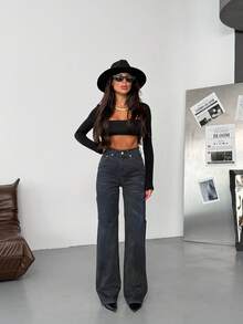 SQUALO Women's Wide Leg Color With Pocket Details Destroyed Retro Washed Street Style Jeans Ripped And Cutout Wide Leg Jeans - Multicolor - View 4