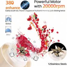 Licuadora portátil Juice, recargable por USB, con 12 cuchillas, mezcladora de 500ML para leche y batidos de leche, recarga de alimentos, hielo triturado, cuchilla de acero inoxidable, adecuada para exteriores y viajes