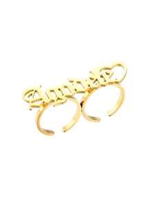 Anillo ajustable de doble dedo con corona con letra del nombre en forma de corazón, de acero inoxidable, joyería personalizada como regalo para ella, aniversario, Día de la Madre, Joyería y relojes, Selecciones de temporada, Elegancia utilitaria, Romance delicado, Luce glamoroso