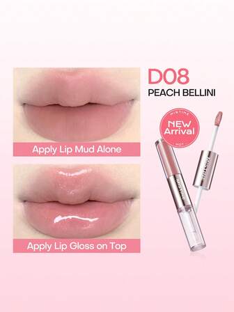 MISTINE Double Ended Lip Gloss 1.5g+1.5g Color Holding Lip Glaze Hydrating Lip Jelly Moisturizing Multi Use Lip Tint Natural Look D08