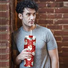 1pc40oz Stainless Steel Insulated Car Cup, Red Santa Claus Head Portrait, Super Festive Atmosphere, A Good Choice For Personal Use Or Giving As A Gift, Meets Daily Drinking Needs, Can Only Be Hand Washed, Holiday Gift.