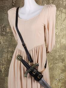 1pc Medieval Faux Leather One Shoulder Sword Scabbard, Renaissance Viking Knight Cosplay Sword Holder With Frog Frame Shoulder Strap (Sword Not Included) - C - View 17